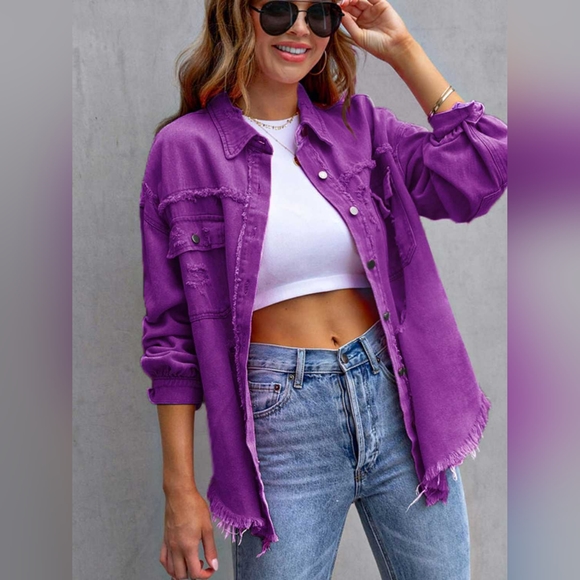 Distressed Drop Shoulder Denim Jacket Hit The Like ♡ Button For SALE!! - Picture 3 of 4